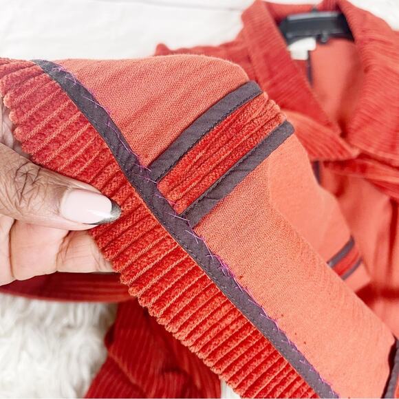 Kate Hill Women's Corduroy Button Down Belted in Orange Jacket Size 12 - Picture 4 of 5